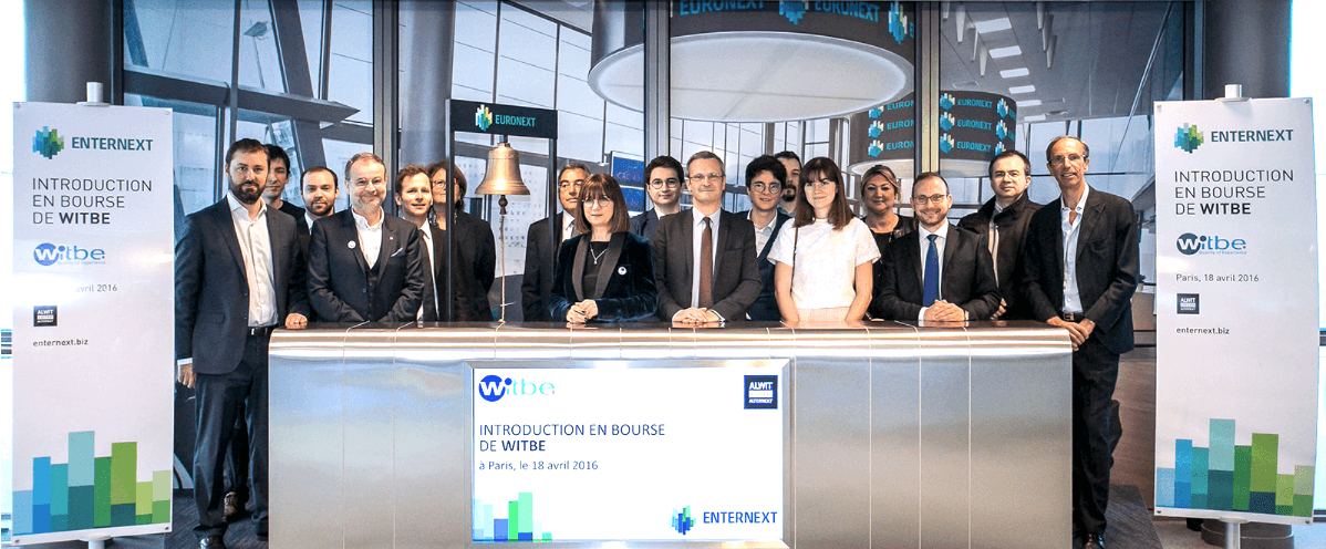 Witbe team at the 2016 IPO ceremony in Paris celebrating the company’s stock market listing.