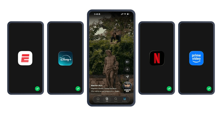 Vertical video feeds open on smartphone screens across major streaming apps.