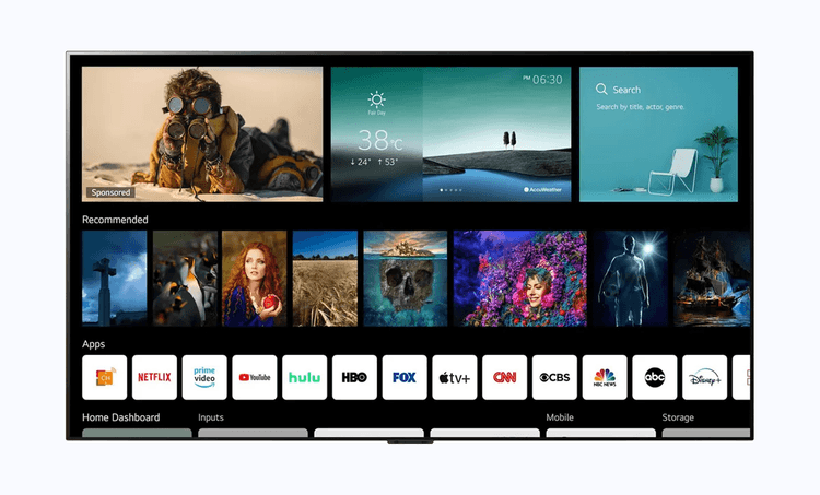 Real smart TV home screen captured during automated testing.