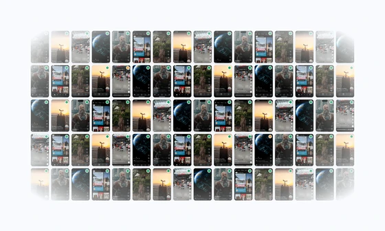 Dozens of short-form video sessions monitored in parallel on real devices, each with its playback status indicator