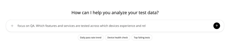 Smartgate AI conversational assistant answering a plain-language question about pass rates with an inline chart.
