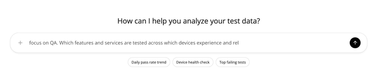 Smartgate AI conversational assistant answering a plain-language question about pass rates with an inline chart.