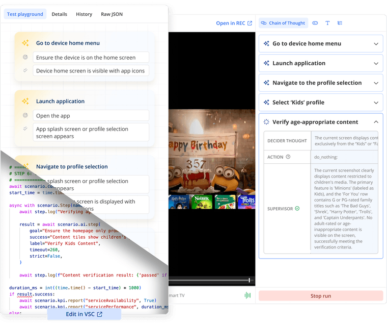 Witbe automated testing interface for building and customizing test scenarios.