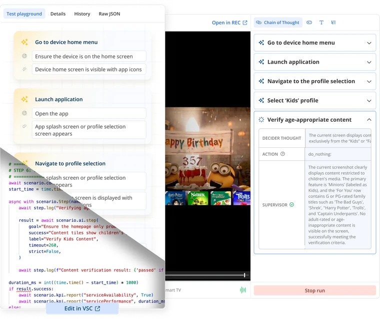 Witbe automated testing interface for building and customizing test scenarios.