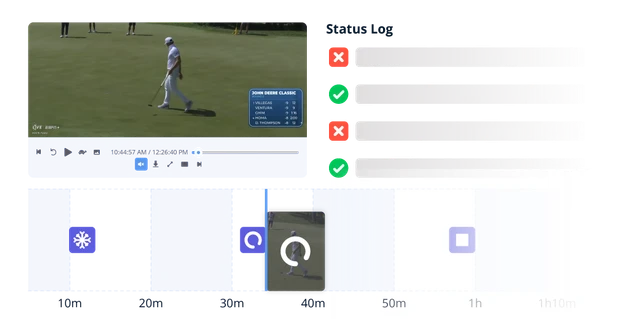 Smartgate Level 4 report showing detailed KPI status log with video evidence timeline.