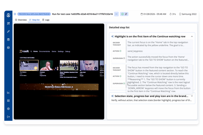 Image of test runner with continue watching content highlighted