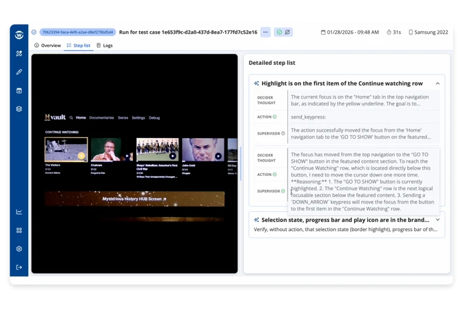 Image of test runner with continue watching content highlighted