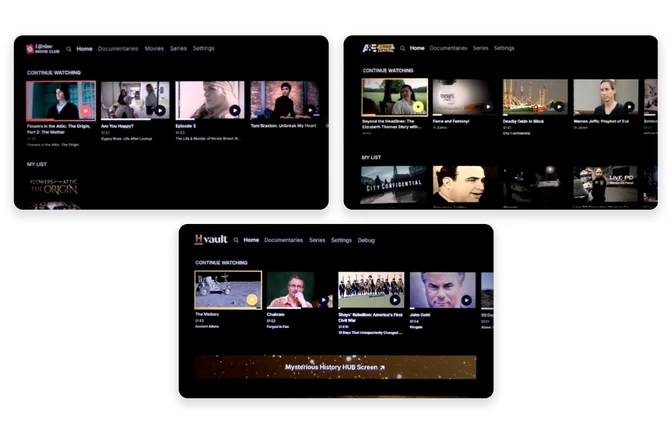 Screen capture of 3 different Smart TV models being monitored