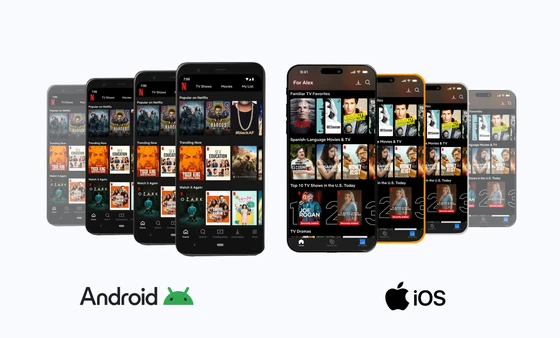 Side-by-side view of Android and iOS smartphones running streaming app tests, illustrating cross-platform automation.